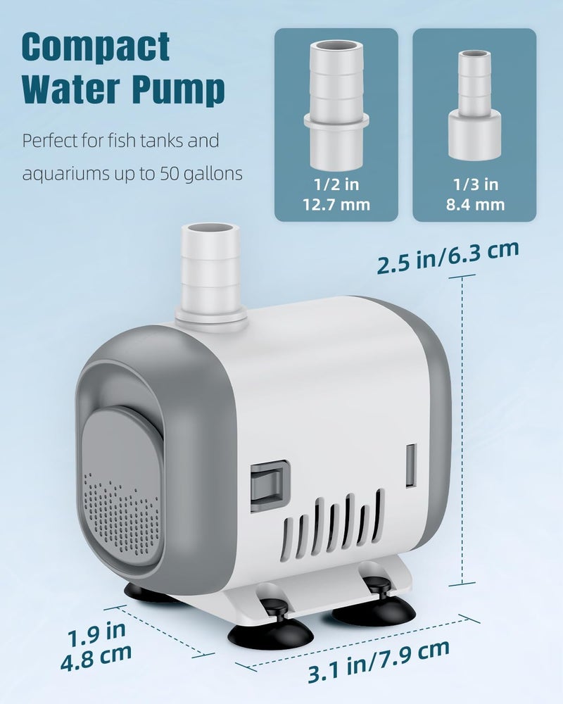 Pawfly Small Fountain Pump, 240 GPH Submersible Water Pump for Fountain, 12 W Mini Water Pump with 3.9 ft. High Lift, Quiet Water Fountain Pump for Aquarium Fish Tank & Waterfall - Image 4